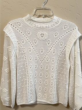 Frame Denim Cream Open-Knit Crewneck Sweater